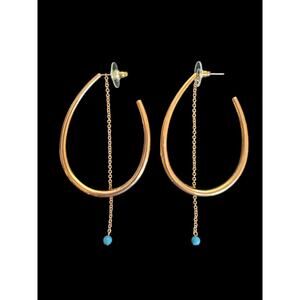 Jules Smith Women's Edie Hoops with Turquoise Stone Rose Gold Earrings 3” NWOT